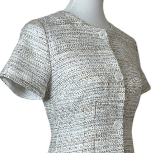 L'Academie Revolve NEW Cream Tweed Sheath Mini Dress Button Front Women Size XS - Picture 6 of 13